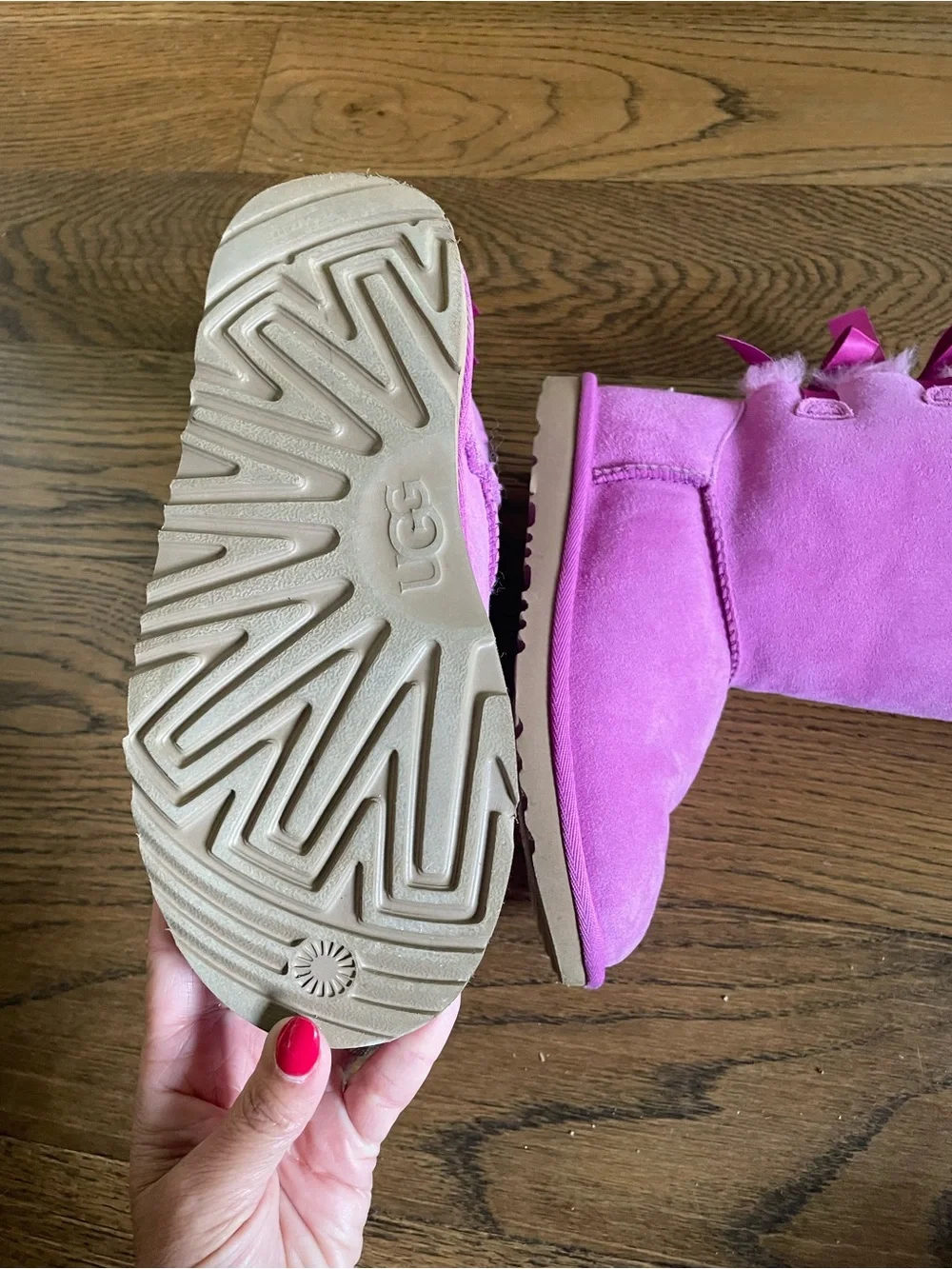 UGG Bright Lilac Bow Shearling Kids Boots - Size 4